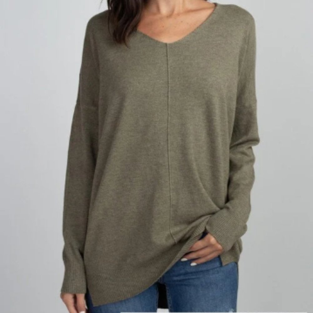 Lightweight Soft V-Neck Tunic Sweater